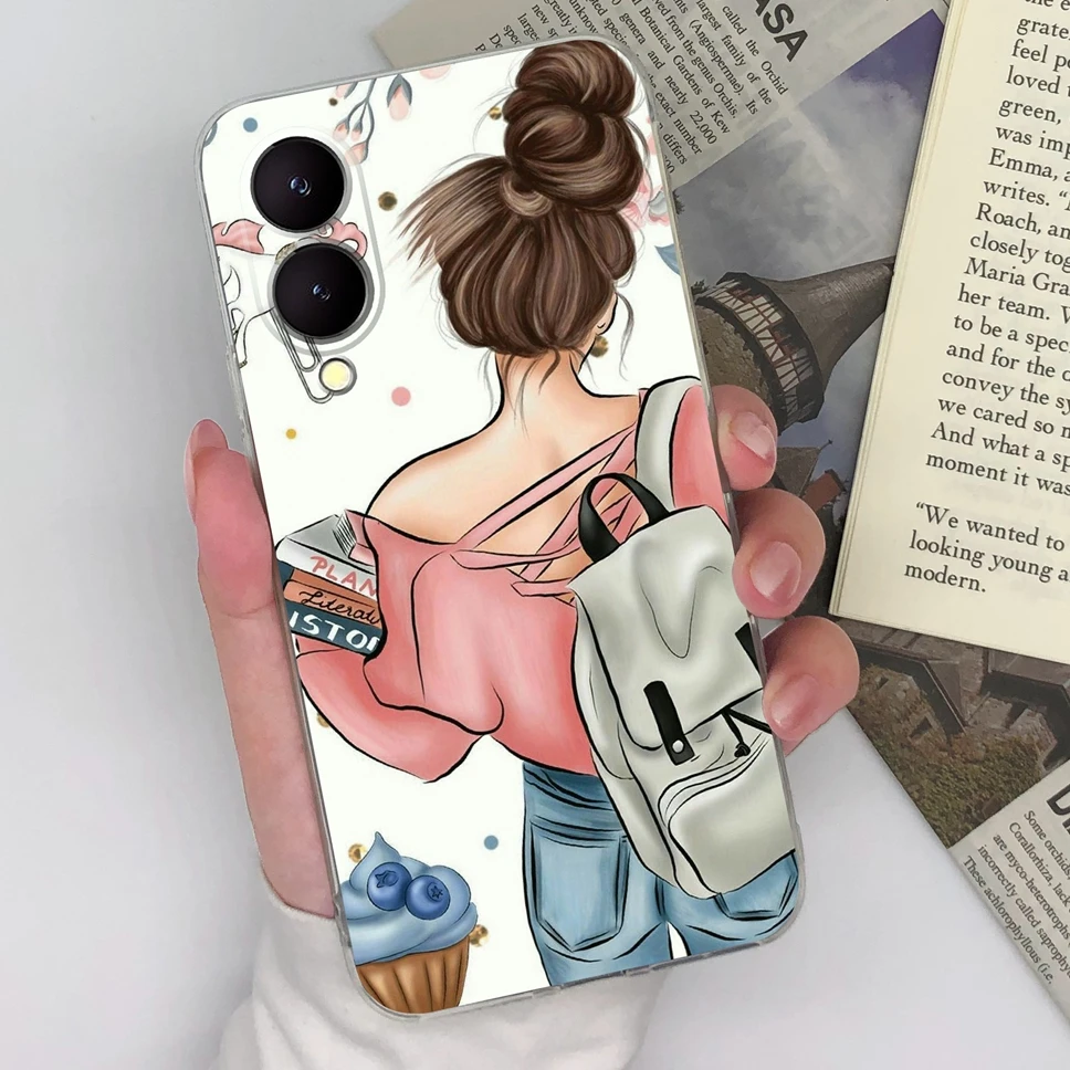 Funda para Vivo Y17 S Y17S Y16 transparente de silicona suave bonitas flores carcasa trasera para VivoY17 Vivo Y 17 Y 16 Fundas Coque - imagen 2