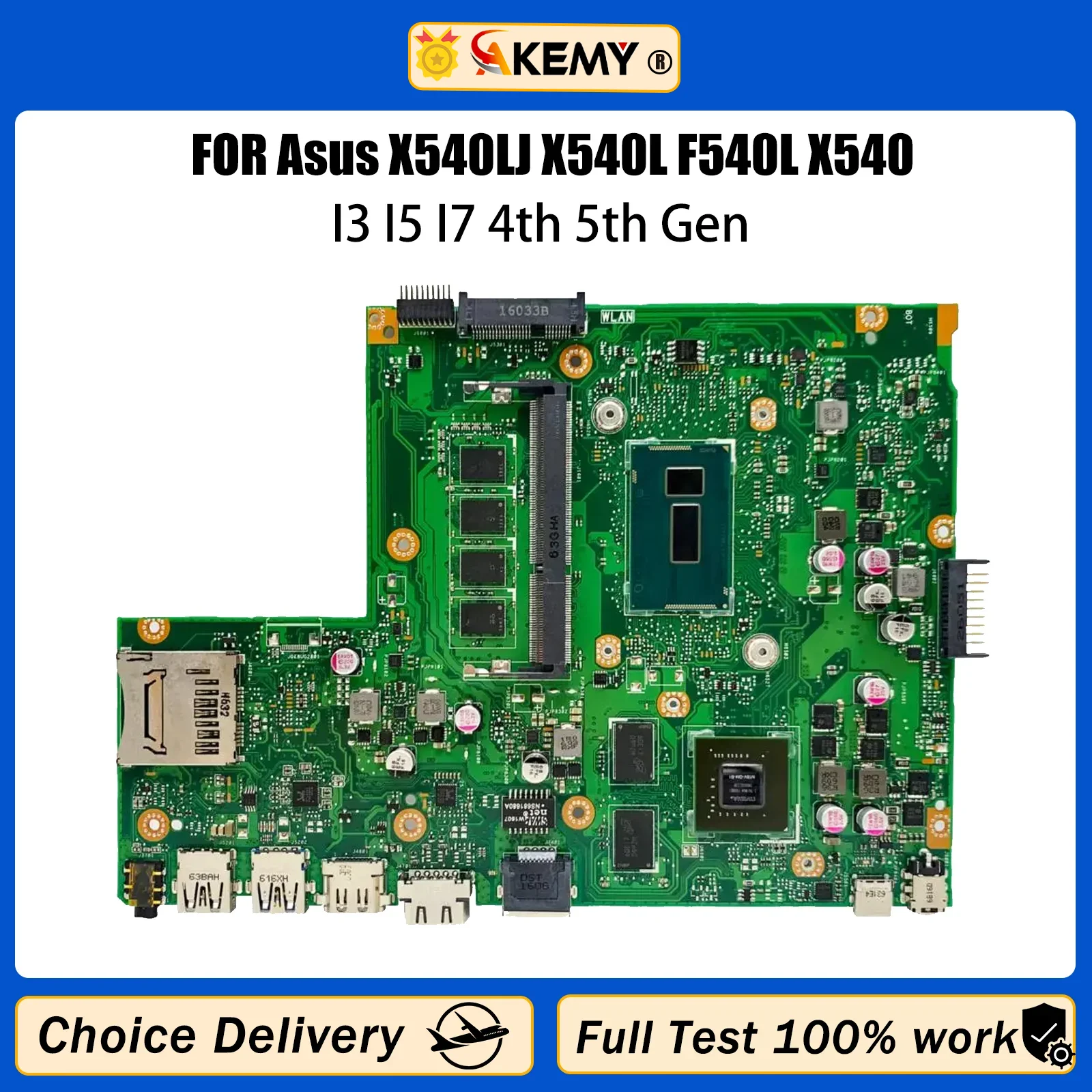 AKMEY-placa base X540LJ para ordenador portátil, CPU I3 I5 I7 de 4. ª y 5. ª generación, 0GB, 4GB de RAM, para Asus X540LJ X540L F540L X540