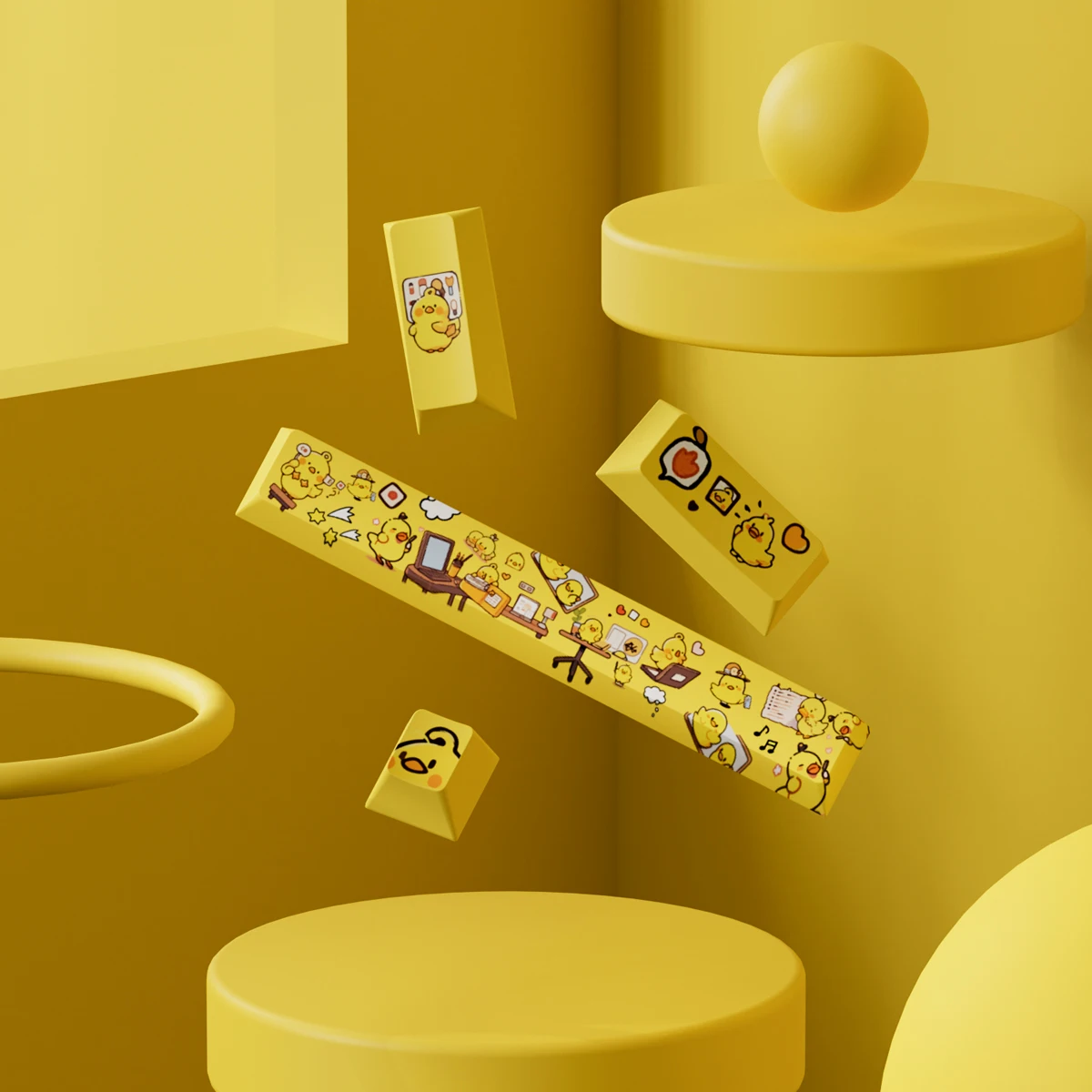 4 Uds. Tapa de tecla de pollo amarillo pequeño perfil de cereza dibujos animados lindo suplemento tapa de llave PBT sublimación térmica teclas personalizadas