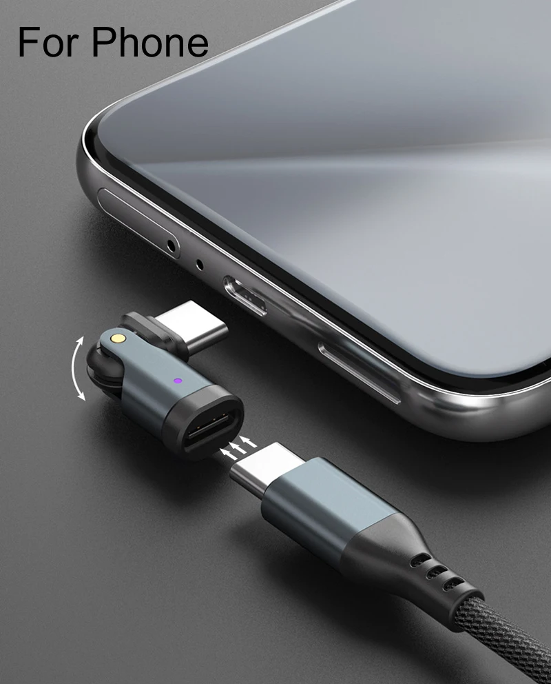 Adaptador PD 240W USB C de 180 grados/ángulo recto C 540 rotación 5A Cable de datos de carga rápida 480Mbps para iPhone serie 16/15/MacBook Pr - imagen 2