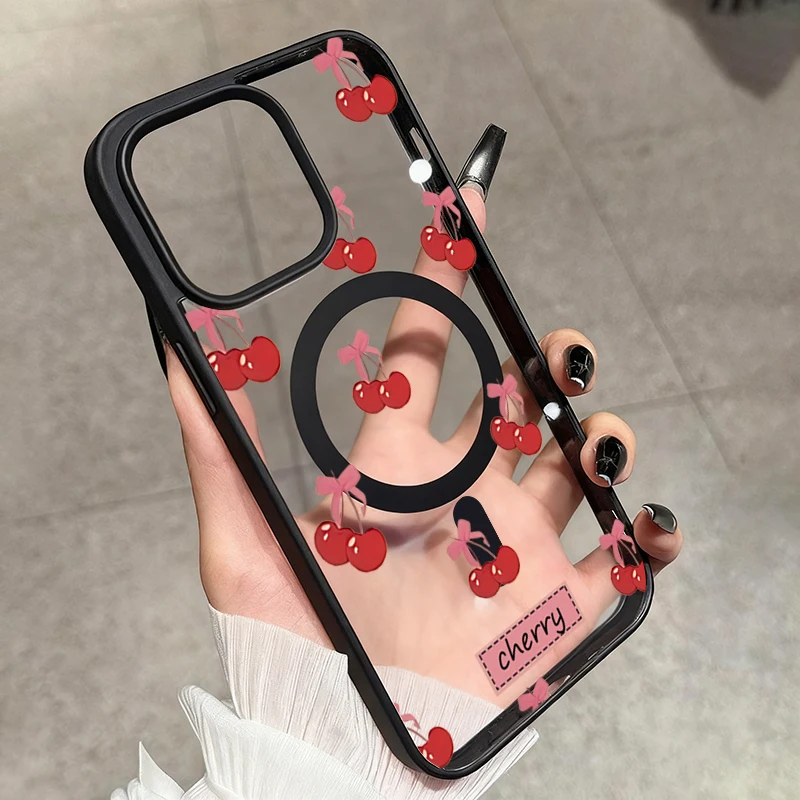 Funda de teléfono magnética con diseño de cereza roja para iPhone 17 16 15 14 13 12 11 PRO MAX PLUS 16e Air para cubierta de carga inalámbrica Magsafe - imagen 5