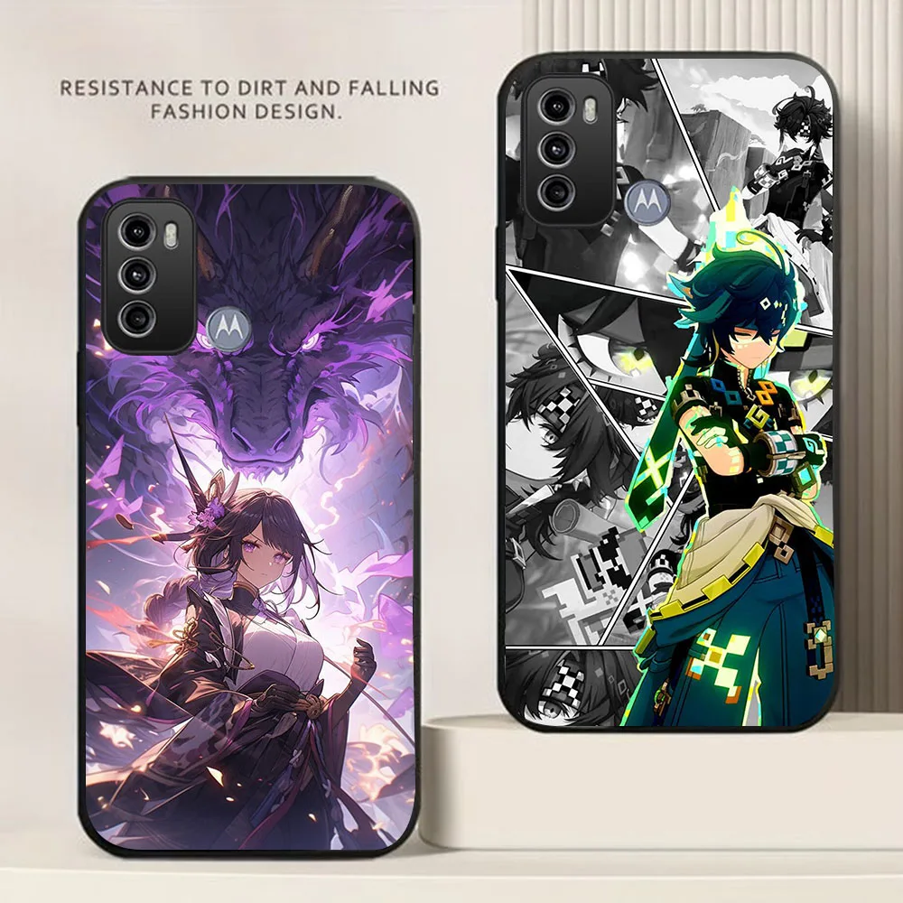 BD-28 Genshin funda negra para Moto G60 G60S G51 G30 G40 Fusion G71 G52 E32 G42 G41 - imagen 4