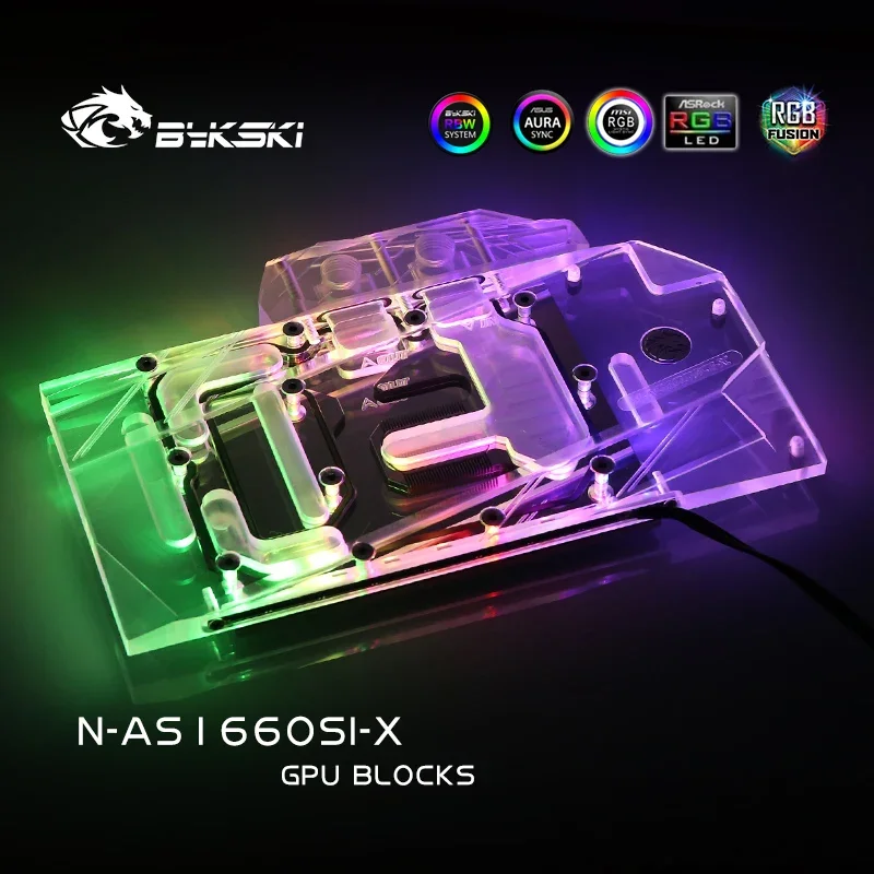 Bykski bloque de agua para ASUS GTX1660-O6G-SI/bloque de radiador de cobre de cubierta completa/3PIN 5V A-RGB/4PIN 12V RGB - imagen 5