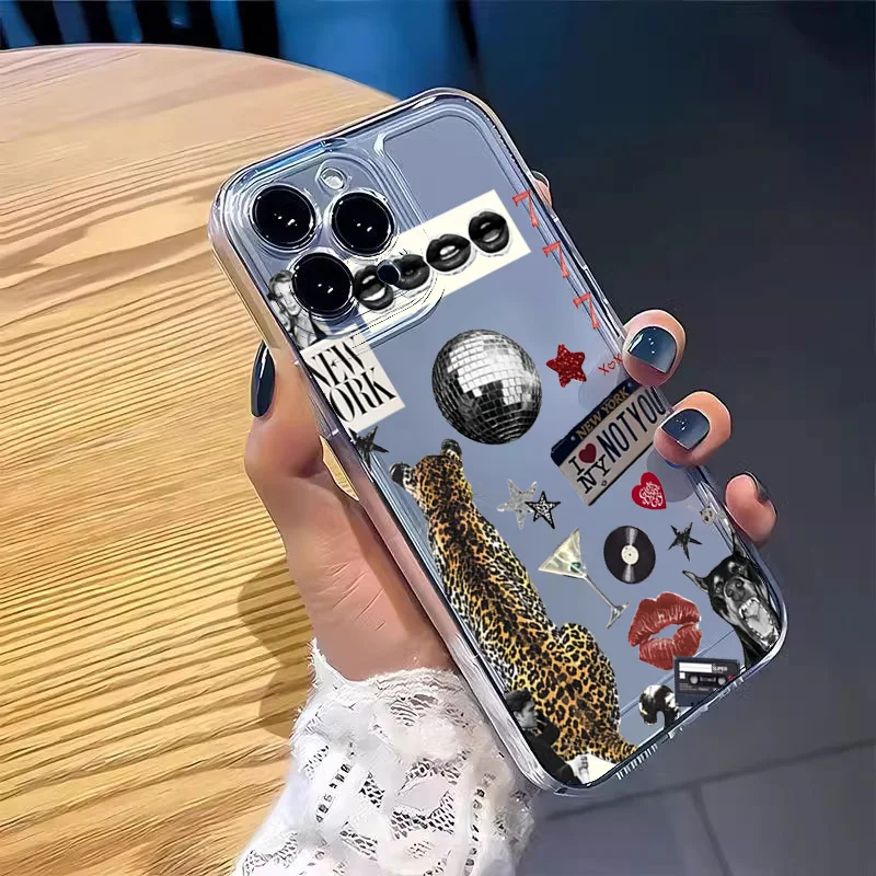 Funda de teléfono transparente de leopardo con bola de discoteca a la moda para iPhone 16 15 14 13 12 11 Pro Max XS X XR 7 8 Plus SE 2022 cubierta de parachoques a prueba de golpes - imagen 4