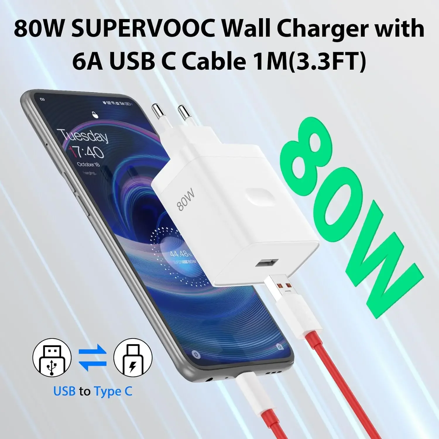 Para OnePlus 80W SuperVOOC UE cargador de pared rápido para OnePlus 10 11 12 Nord CE 2 3 Lite OPPO realme 10 GT NEO 2 3 tipo C Cable USB - imagen 5