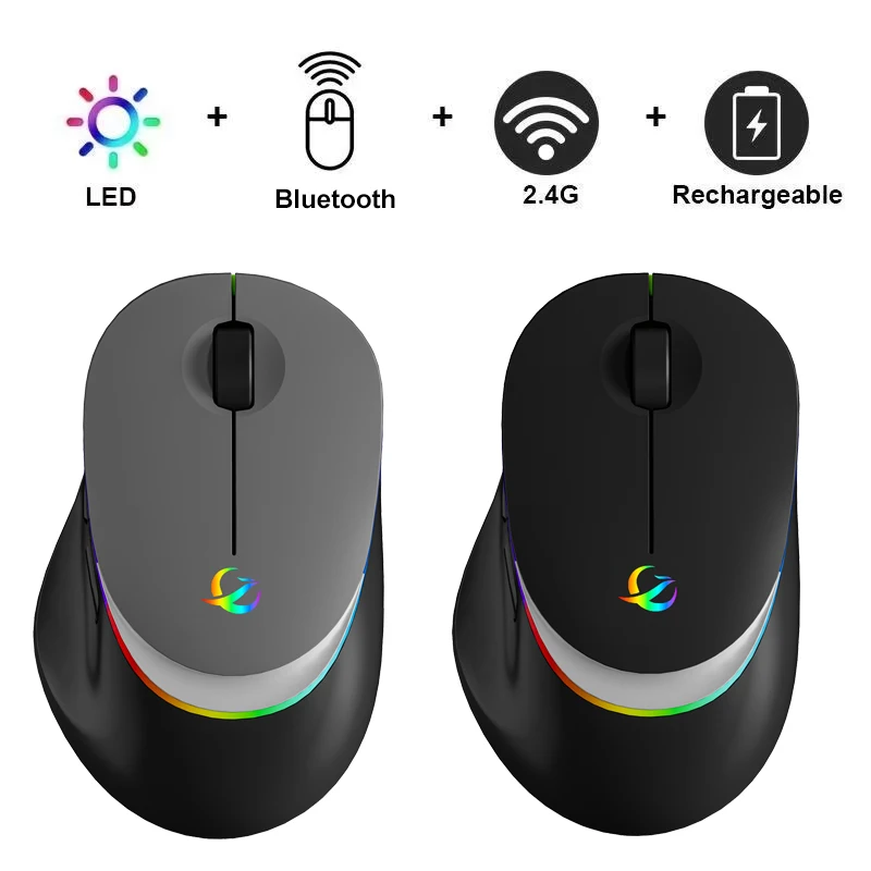 Ratón inalámbrico Bluetooth 2,4G, ratón LED para juegos, ratón silencioso, ratón recargable de 800-1200-1600 DPI, micrófono para PC, portátil, Macbook - imagen 2