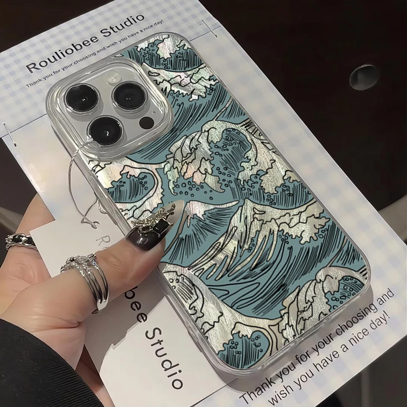 Funda de teléfono de hilo de plumas de estilo literario japonés para iPhone 17 Pro Max fundas iPhone 16 15 14 13 12 11 7 8 Plus 16E XR X XS - imagen 4