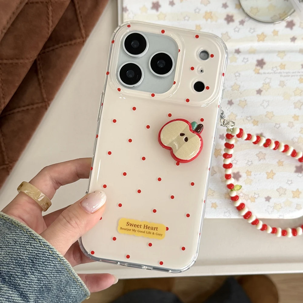 Bonita funda de teléfono 3D con rodajas de manzana y lunares rojos para iPhone 13, 14, 16, 15, 17, 17pro, 17Pro Max, funda protectora suave a prueba de golpes - imagen 3