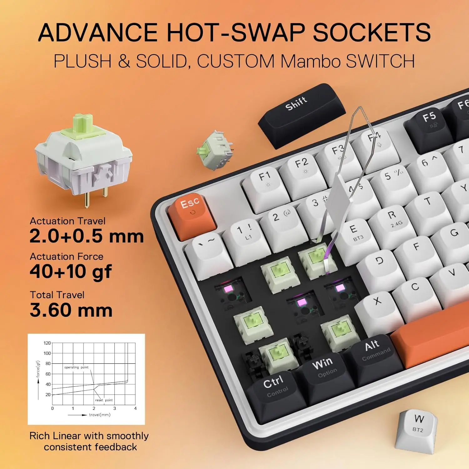 Redragon K689 PRO Teclado para juegos RGB con junta inalámbrica, teclado mecánico de 108 teclas con teclas extra 4, intercambiables en caliente actualizadas - imagen 2