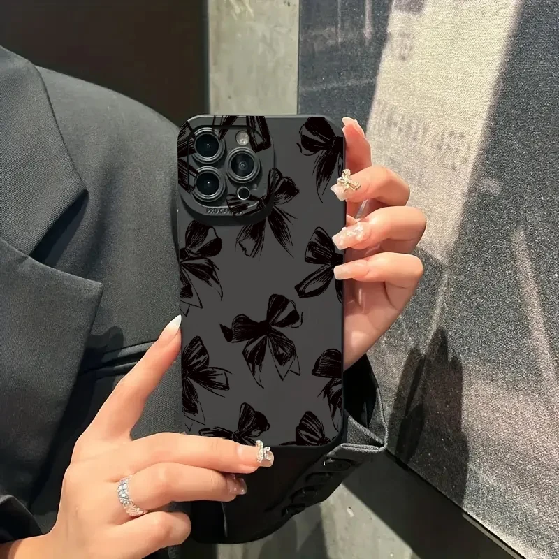 Funda de teléfono negra con lazo grande para Samsung Galaxy S25 S24 S23 S22 S21 Ultra Plus FE A16 A06 A26 A54 A33 A34 funda suave a prueba de golpes - imagen 4