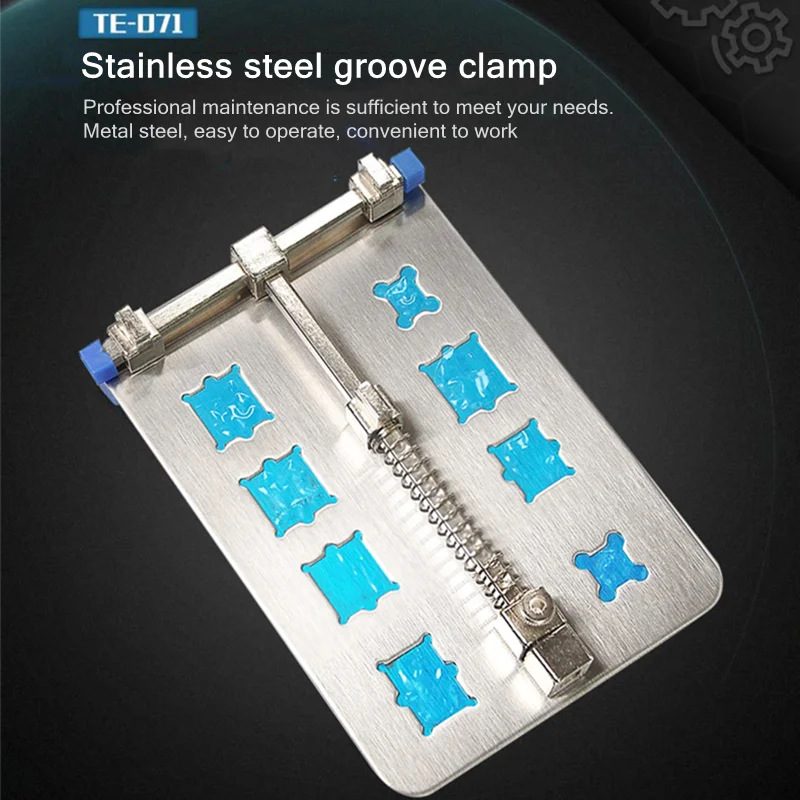 Soporte de placa de circuito con abrazadera de reparación de TE-071 con Chip IC, almohadilla antideslizante, ranura de eliminación de pegamento, plataforma de soldadura de acero inoxidable