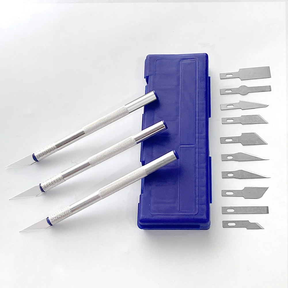 13 Uds. Cuchillo para tallar Metal estilo bolígrafo arte sello corte combinación Manual recortes de papel dispositivo antideslizante DIY reparación de precisión también - imagen 3