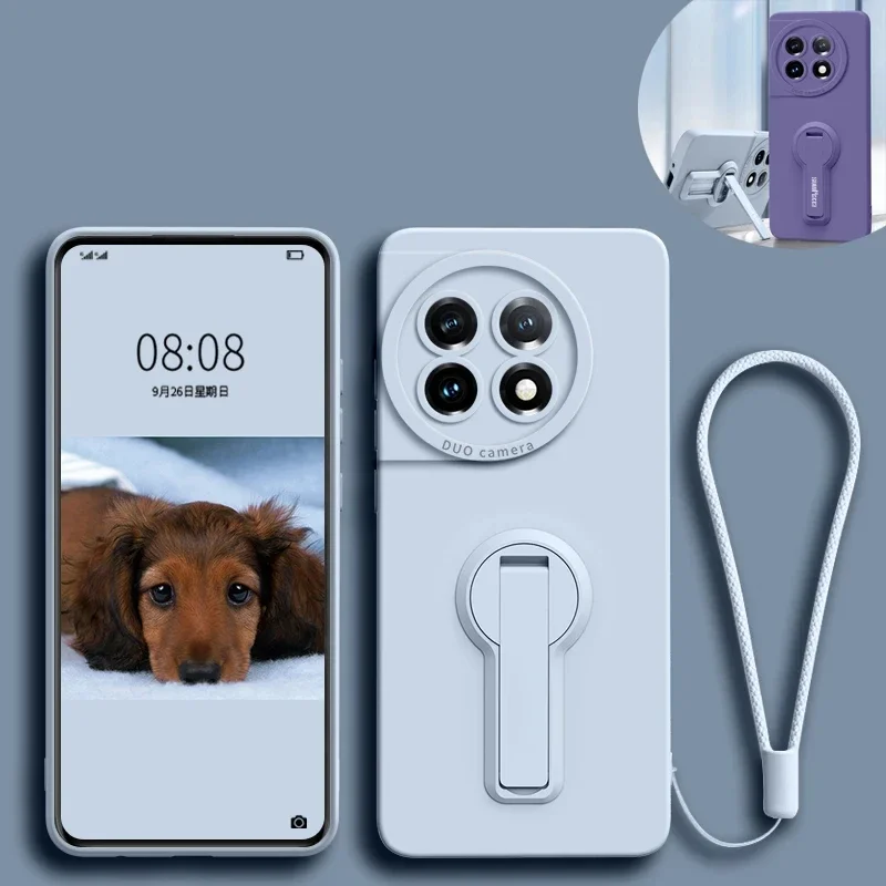 Funda de teléfono con soporte de silicona líquida Original para OnePlus 13 13R 12 12R 11 11R 10 10T 10Pro 10R 5G Candy Macaroon protege la cubierta suave