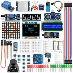 Kit de Bricolaje Electrónico con Pantalla LCD 1602 y Pantalla de 0.96 Pulgadas para Placa Arduino R3, Paquete de Componentes, Kit de Inicio para Principiantes