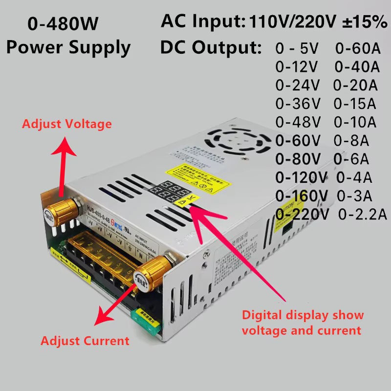 Fuente de alimentación ajustable 5-300V 480W con pantalla digital - imagen 2