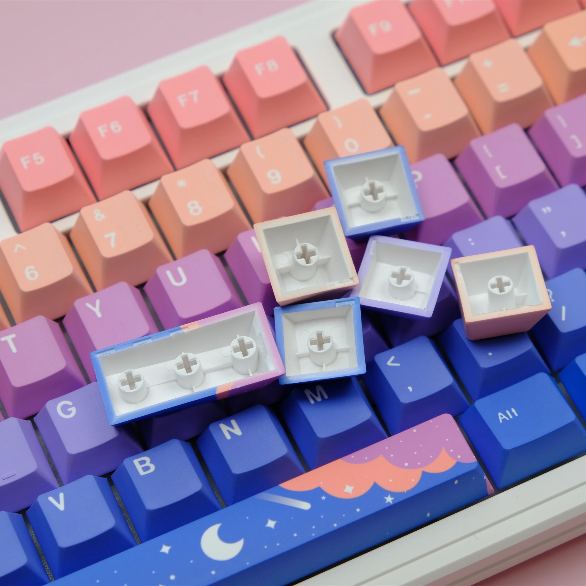 GMK-teclas de estrella y Luna, 129 teclas, perfil de cereza, PBT, subcama de tinte, para teclado mecánico MX Wooting GH60 61 67 68 75 84 98 - imagen 5