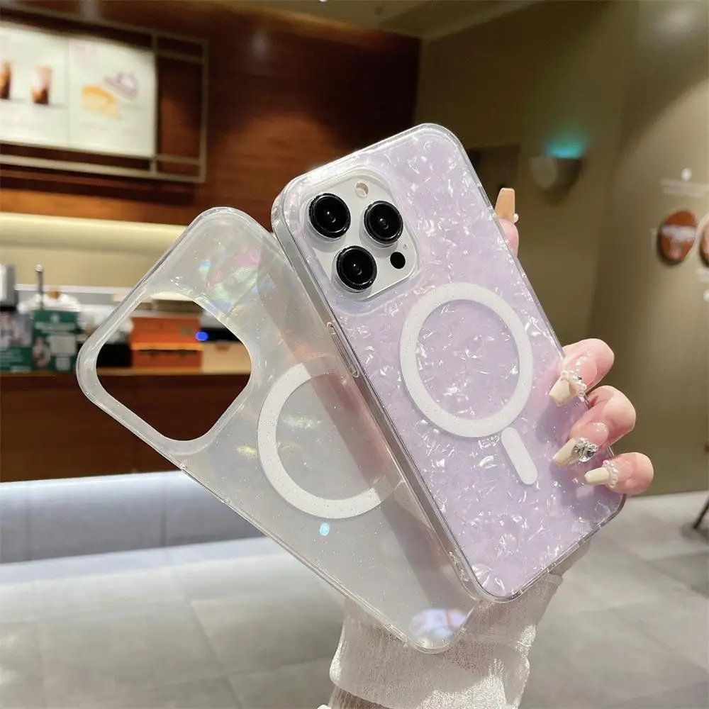 Funda blanda magnética de mármol con purpurina para Magsafe IPhone 16 15 14 13 12 Pro Max Plus 16Pro 15Pro ProMax Mag, funda segura para teléfono - imagen 5