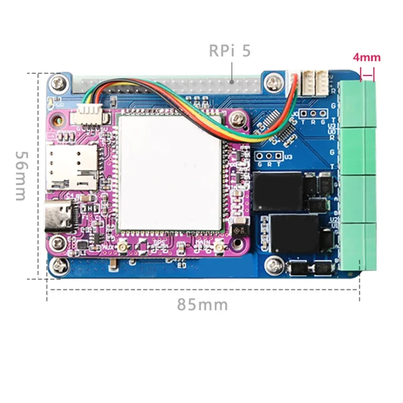MPUUART para Rpi 5 Pcie a USB UART HAT + funda para Raspberry Pi 5 RS485 ISO RS232 USB2.0 4G LTE módulo fácil de instalar - imagen 4