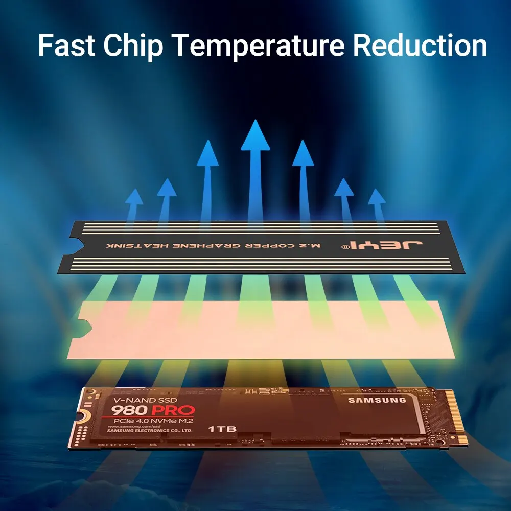 JEYI-disipador de calor SSD M.2 de lámina de cobre de grafeno, radiador SSD NVMe NGFF 2280, Enfriador de grafeno para ordenador portátil, PC, PS5, unidad 2280, 2 paquetes - imagen 4