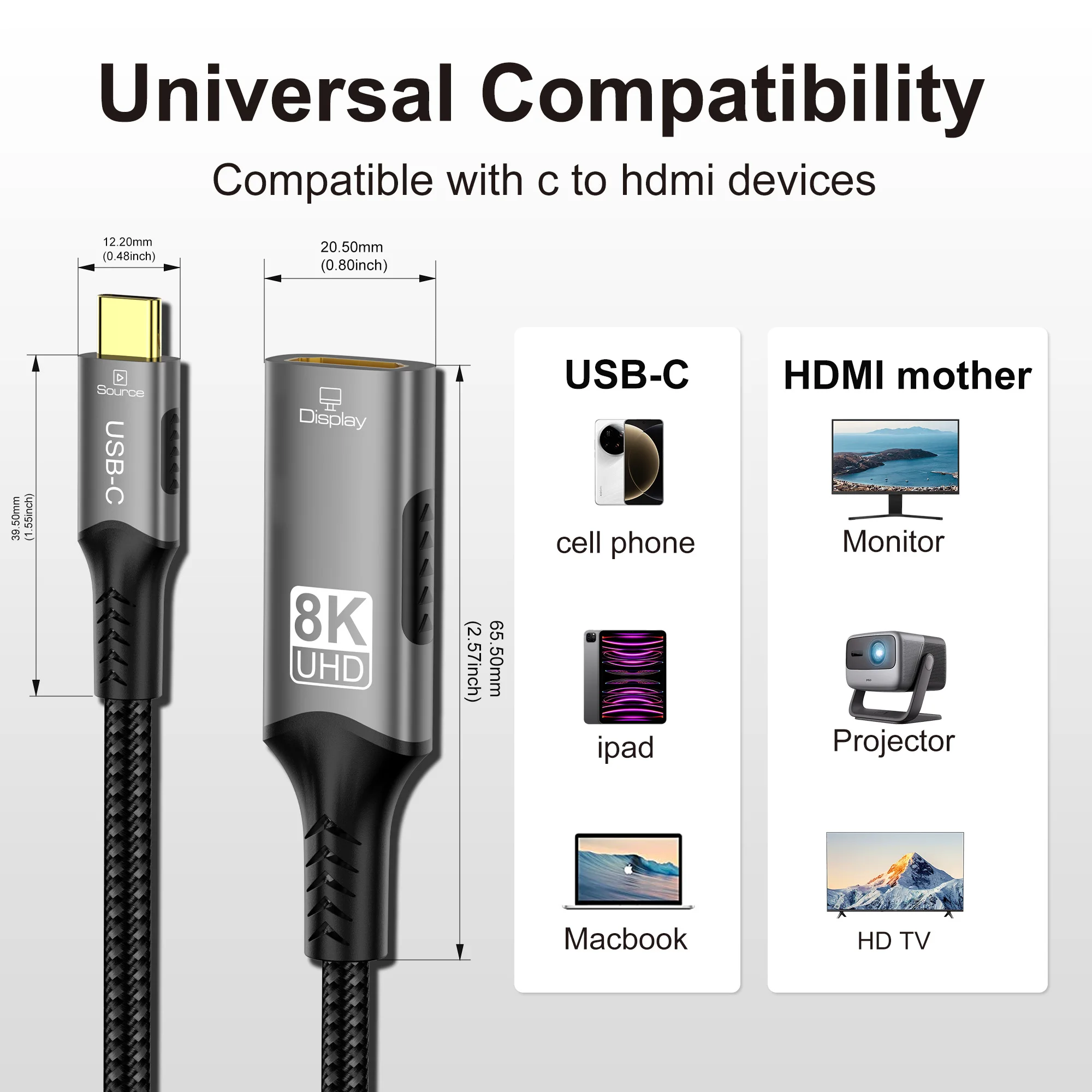 Adaptador FDBRO USB tipo C a HDMI 8K @ 60Hz convertidor USB C a HDMI para Xiaomi MacBook Pro Air iPad Pro Samsung Galaxy Cable HDMI - imagen 2