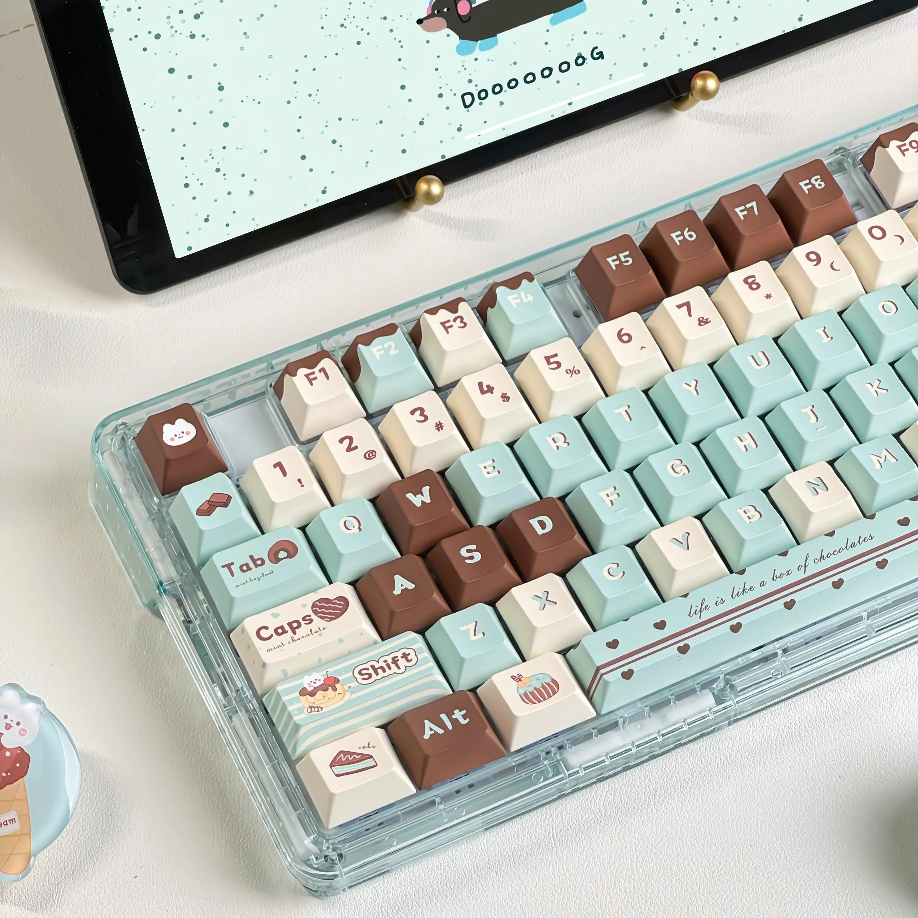 Juego de teclas con temática de Chocolate menta, accesorios de teclado mecánico, teclas de perfil Cherry, sublimación PBT - imagen 2
