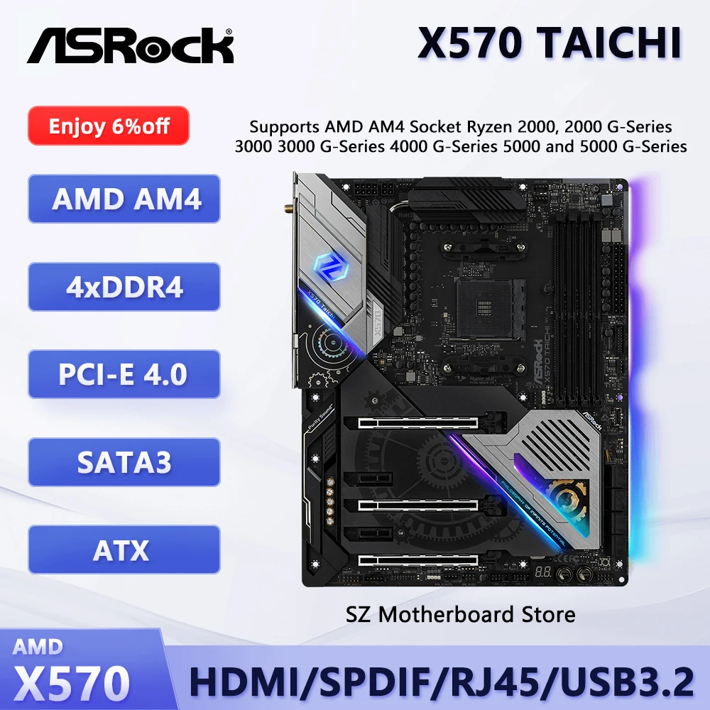 Placa base para juegos ASROCK X570 TAICHI AM4 AMD X570 compatible con Ryzen 9/7/5 5950X 5900X 5800X DDR4 4666+(OC) 3 × Hyper M.2 PCIe ATX - imagen 2