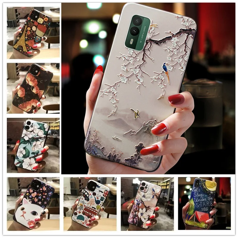 Funda de teléfono con relieve 3D para Nokia, carcasa de silicona Floral para XR21, XR30, C12 Pro Plus, C32, C22, XR21, C 32