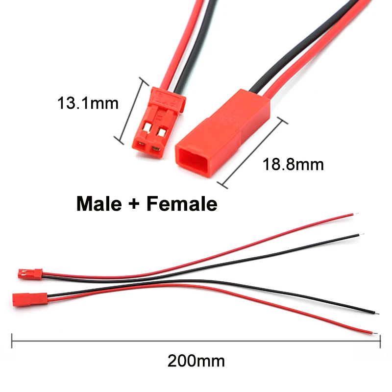 20/10 pares de conector de clavija JST de 20CM de largo, Cable de conector macho + hembra de 2 pines para juguetes RC, lámpara LED de batería - imagen 4