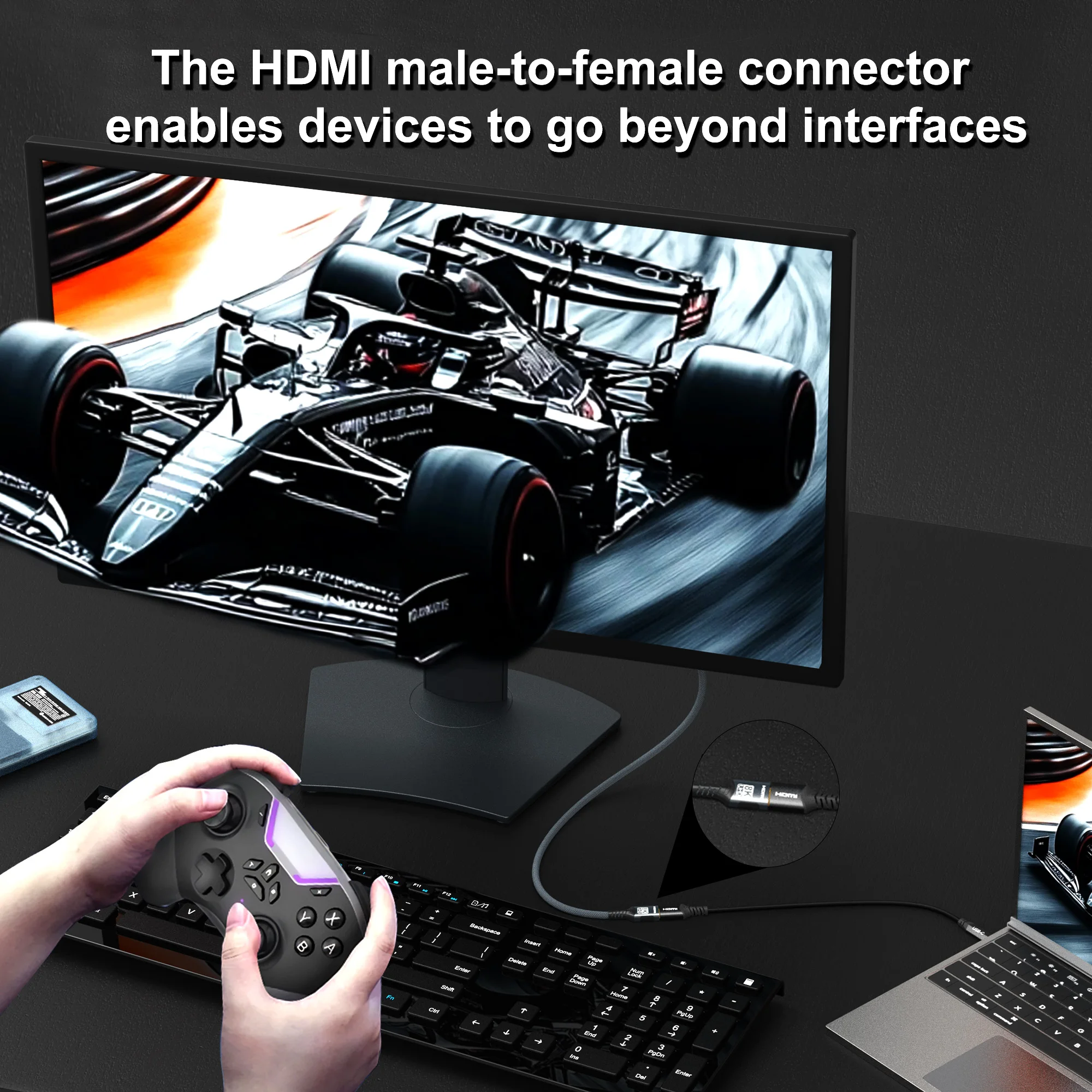 Cable de extensión HDMI 2,1, 8K, HDMI 2,1, extensión macho a hembra, 8K @ 60Hz, 4K @ 120Hz para HDTV RTX PS5, Xbox, HDR, vídeo, PC y portátil - imagen 4