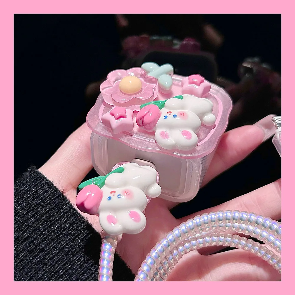 Bonita funda protectora suave de conejo para iPhone, cubiertas de cargador rápido PD, 20w, 18W, Protector de Cable para iPhone 13, 15, 11, 14, 12 Pro Max - imagen 5