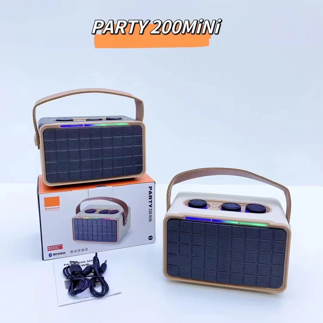 PARTY200Mini Altavoz Bluetooth Retro inalámbrico RGB Altavoz Dual Subwoofer portátil para exteriores Mini sistema de sonido de Radio FM caja de sonido - imagen 4