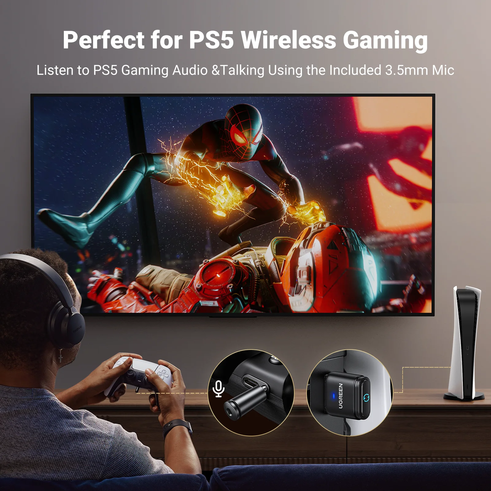 UGREEN Adaptador Bluetooth 5.3 aptX para PS5 Switch Auriculares - imagen 5