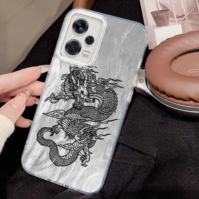 Funda con patrón de dragón a la moda para Xiaomi Redmi 9 9A 9AT 9C 10A 9T 10 10X 11A 12C 12 13C 13R 14C funda de teléfono con textura de pluma principal - imagen 3