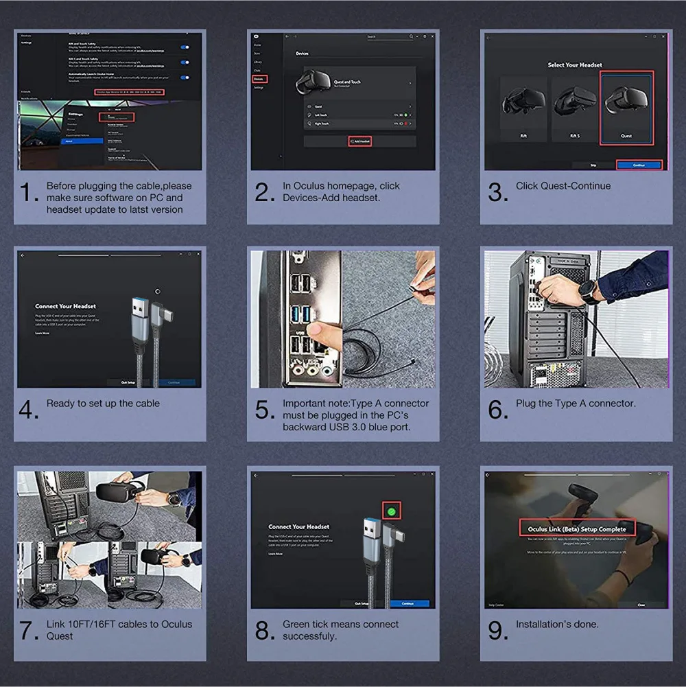 Cable USB A a tipo C 5M para Quest2 Oculus Quest 2 Link VR, gafas de realidad Virtual, auriculares para videojuegos, accesorios para juegos Oculis - imagen 5