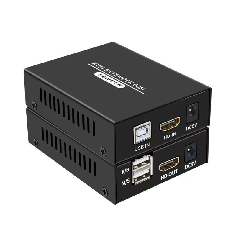 Extensor KVM 60M 1080P compatible con HDMI sobre cat5e/6 Ethernet RJ45 LAN Cable USB-A teclado ratón KVM Video extender adaptador TX RX - imagen 2