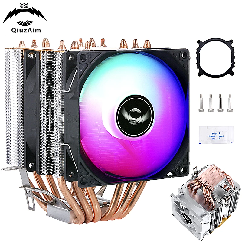 QiuzAim Ventilador de CPU Enfriador de Alto Rendimiento Torres Gemelas 6 Tubo de Calor Refrigerado por Aire 90 mm 3 pines/4 pines Instalación LGA2011 2066 x79 x99 AMD AM3+ - imagen 2