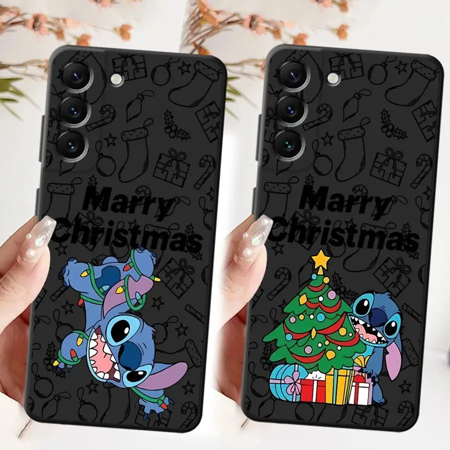 Funda para Samsung Galaxy A32 A26 A72 A24 A55 A25 A71 A41 A35 A36 A23 A53 A22 A52 A51 A73 funda negra suave para teléfono Stitch Navidad