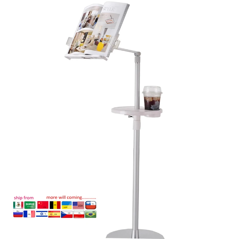 Estante de aluminio para lectura de UP-9ZB, soporte de suelo para oficina, bandeja para cuaderno, bandeja para tableta, ajuste de altura