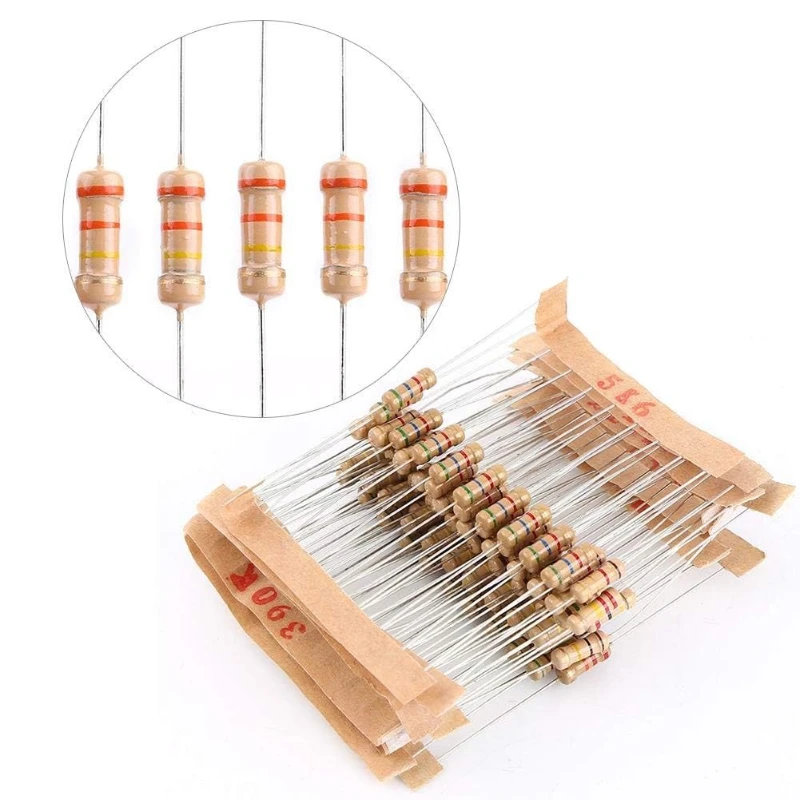 Kit de resistencias de película de carbono para proyectos y experimentos de bricolaje, surtido de resistencias de 1/2W 1R-10M ohm 1000, 5% valores, 100 piezas - imagen 5