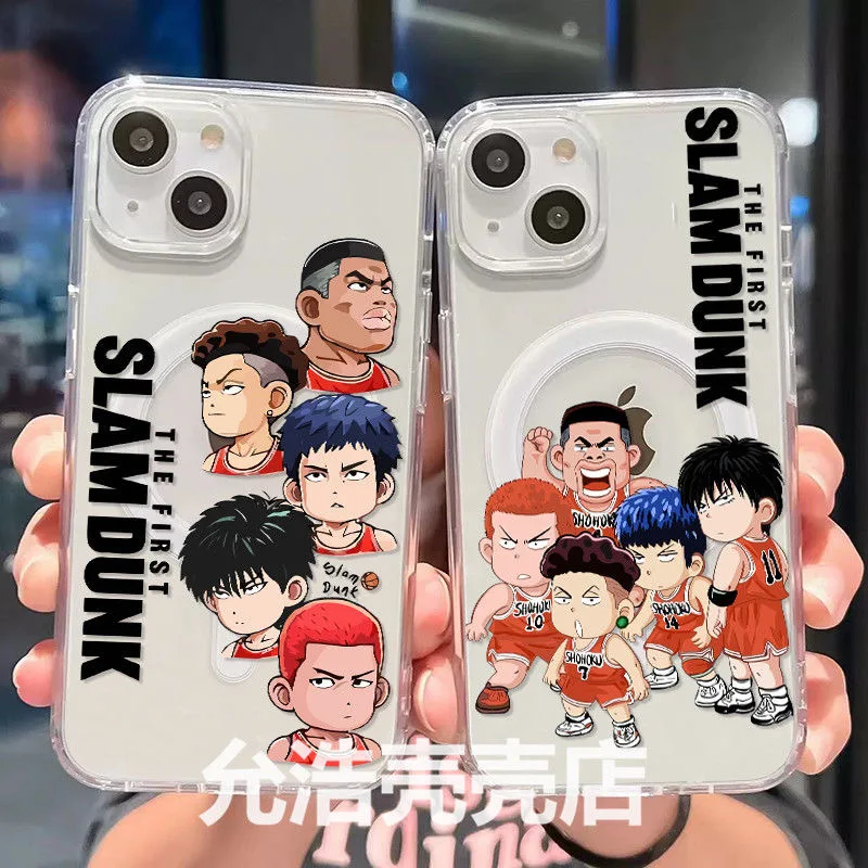 Funda de teléfono magnética Anime Slam Dunk Magsafe para iPhone 16 15 14 13 12 11 8 7 Plus Pro Max X XR XSMax cubierta de Tpu transparente suave