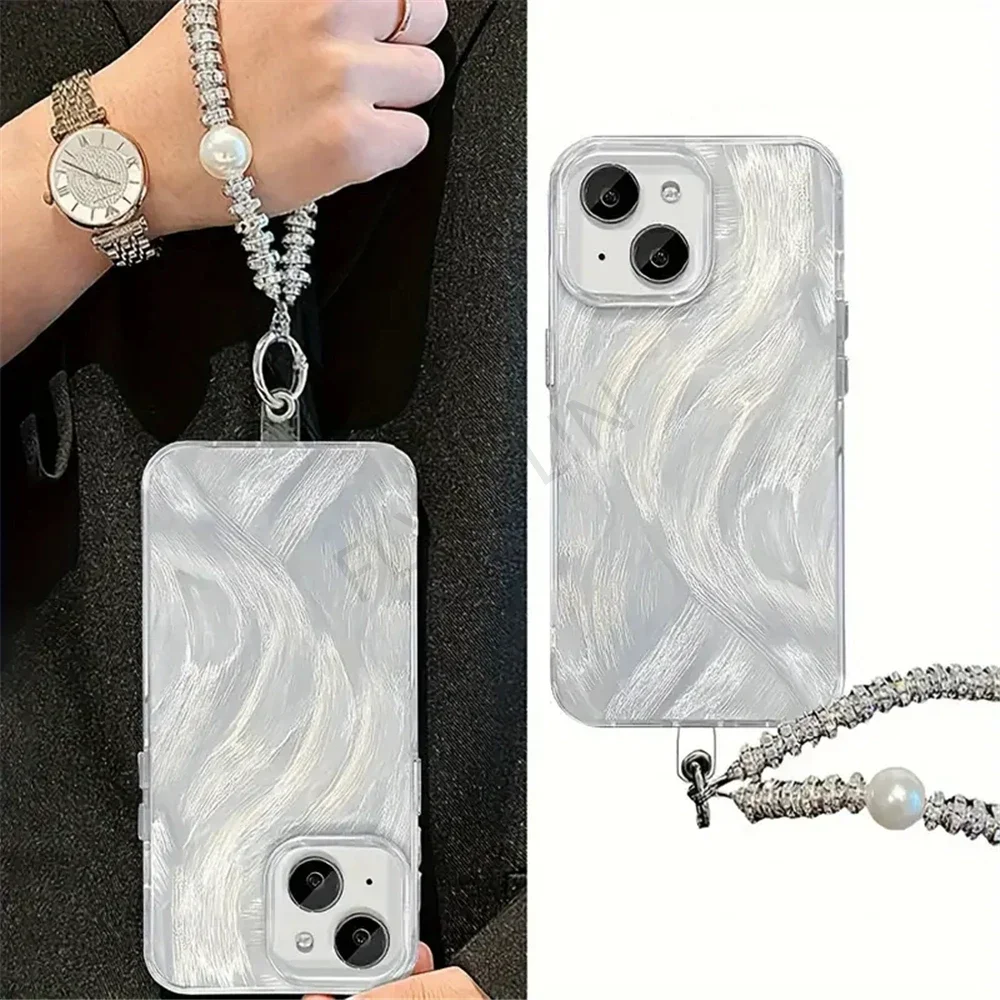 Funda de teléfono con pulsera de diamantes y perlas para OPPO A16 A16S A54S A53S A17 A5 A9 2020 Reno 11 12 Pro 12F, cubierta de cadena con brillo degradado - imagen 2
