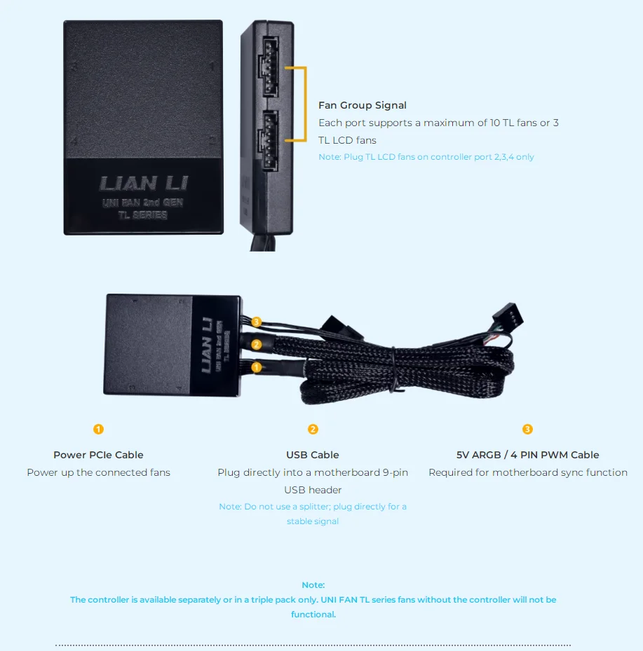Controlador LIANLI UNI HUB serie TL, el controlador para ventiladores LCD UNI FAN TL y TL. Negro. Controlador de ventilador TL de 4 generaciones. - imagen 5
