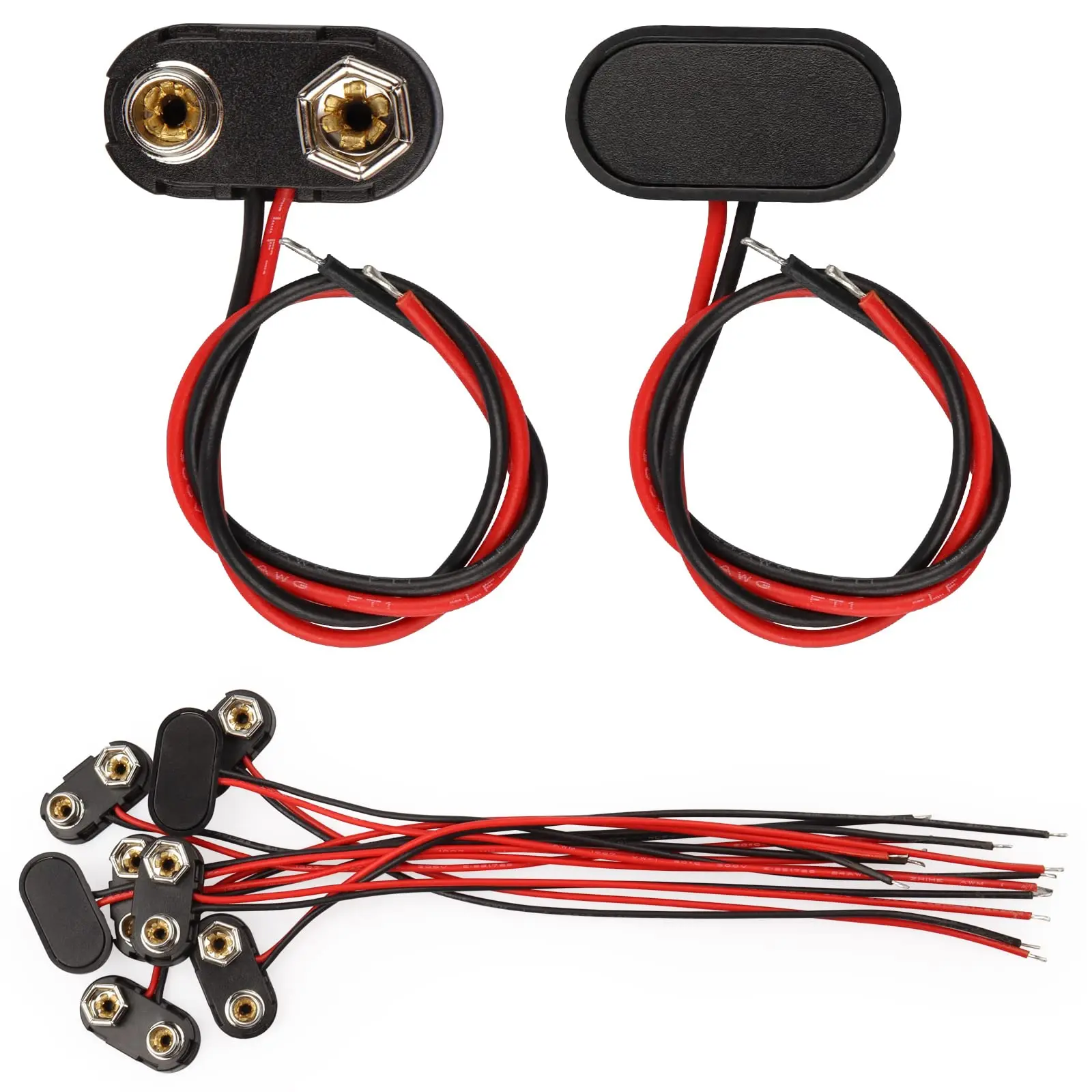 10 Uds. Conector de batería de 9V tipo T tipo I conector de hebilla de 9 voltios carcasa de plástico duro Cable de alimentación de batería cables Clip de enchufe