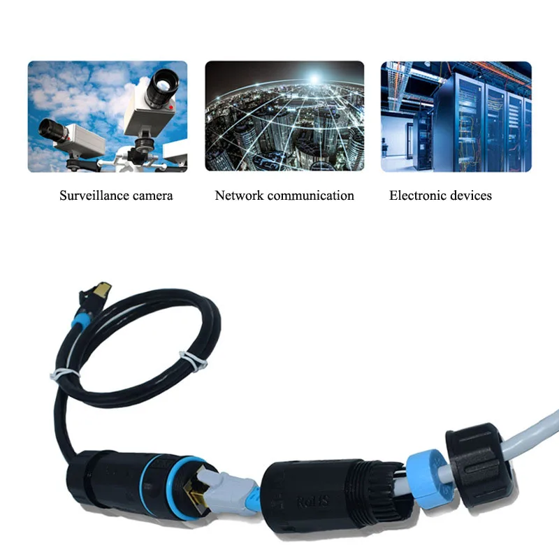 Conector de red impermeable CAT6 RJ45 para exteriores 4,5-7,5mm M23 línea a línea junta blindada IP68 rj45 enchufe de red de categoría 6 - imagen 3