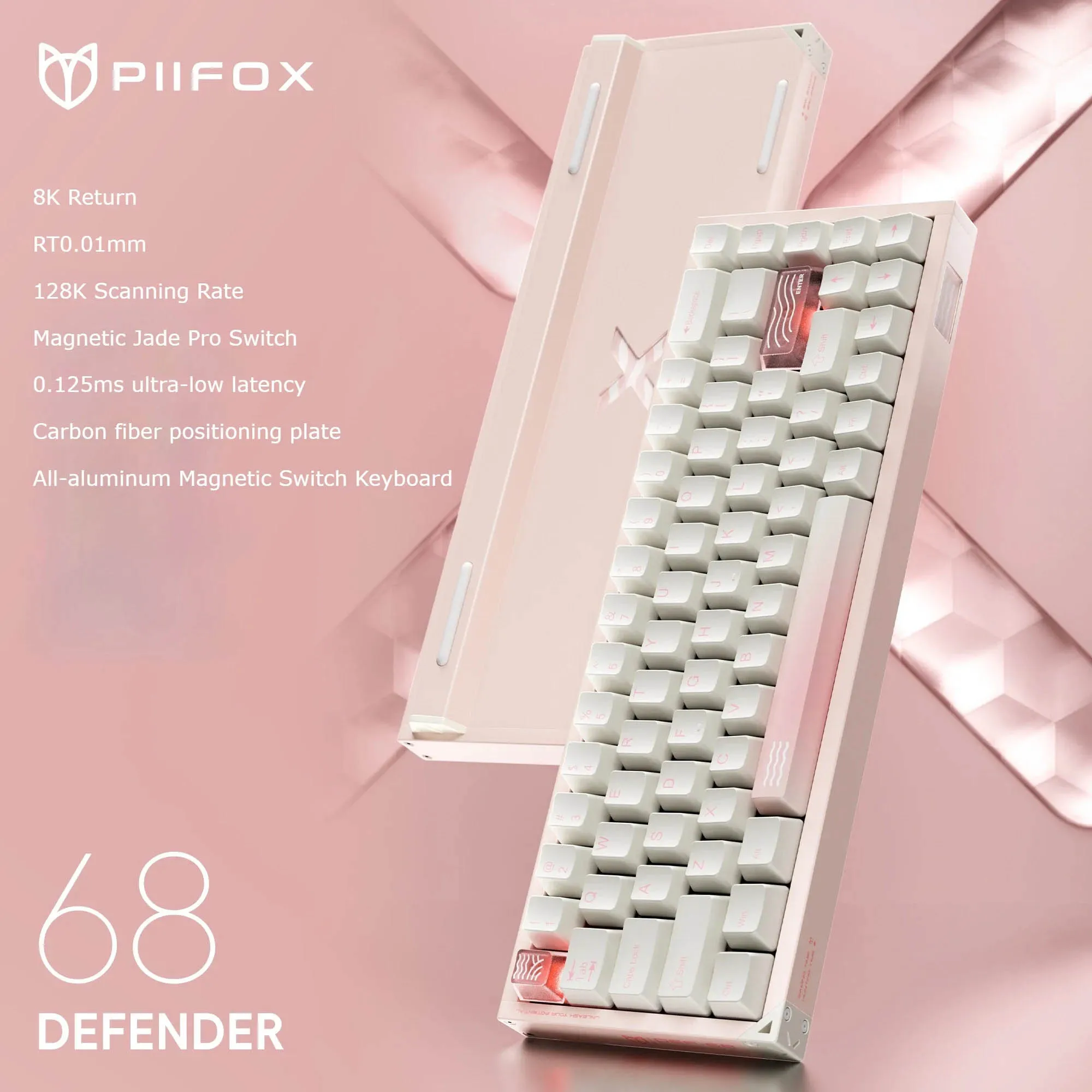PIIFOX DEF68 Aluminum Alloy Magnetic Keyboard Wired Low Latency RT0.01 8K Return Rate HIFI Custom Gaming Defender 68 Keyboard