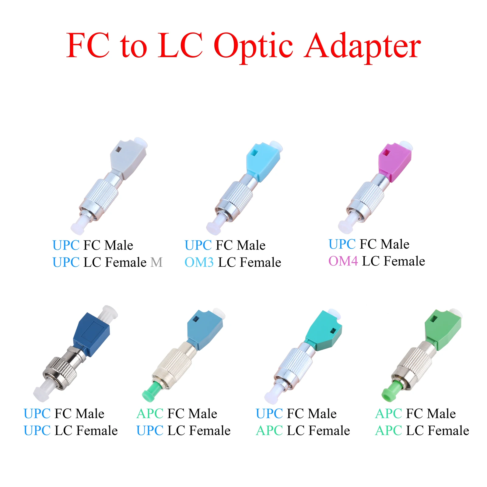 Convertidor multimodo de modo único de fibra óptica, conector adaptador hembra FC APC/UPC macho a LC UPC/APC/OM3/OM4, 1 piezas/2 piezas