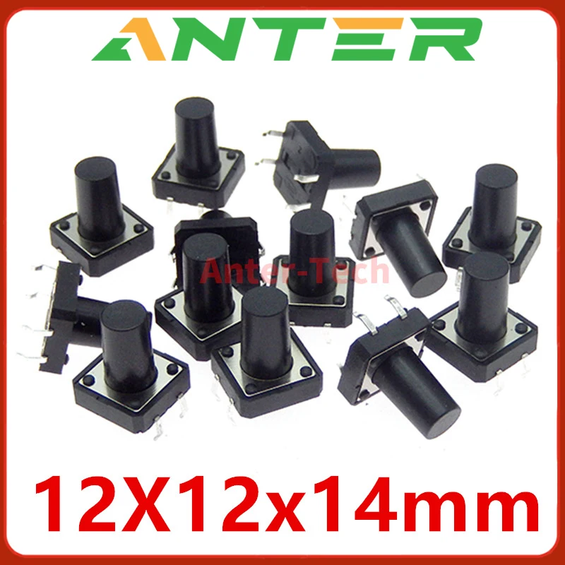 Interruptor de botón táctil dip de 4 pines, pulsador táctil de encendido de Micro tecla, 20 piezas, 12x12x14MM, 12x12x14MM, 12x12x14MM