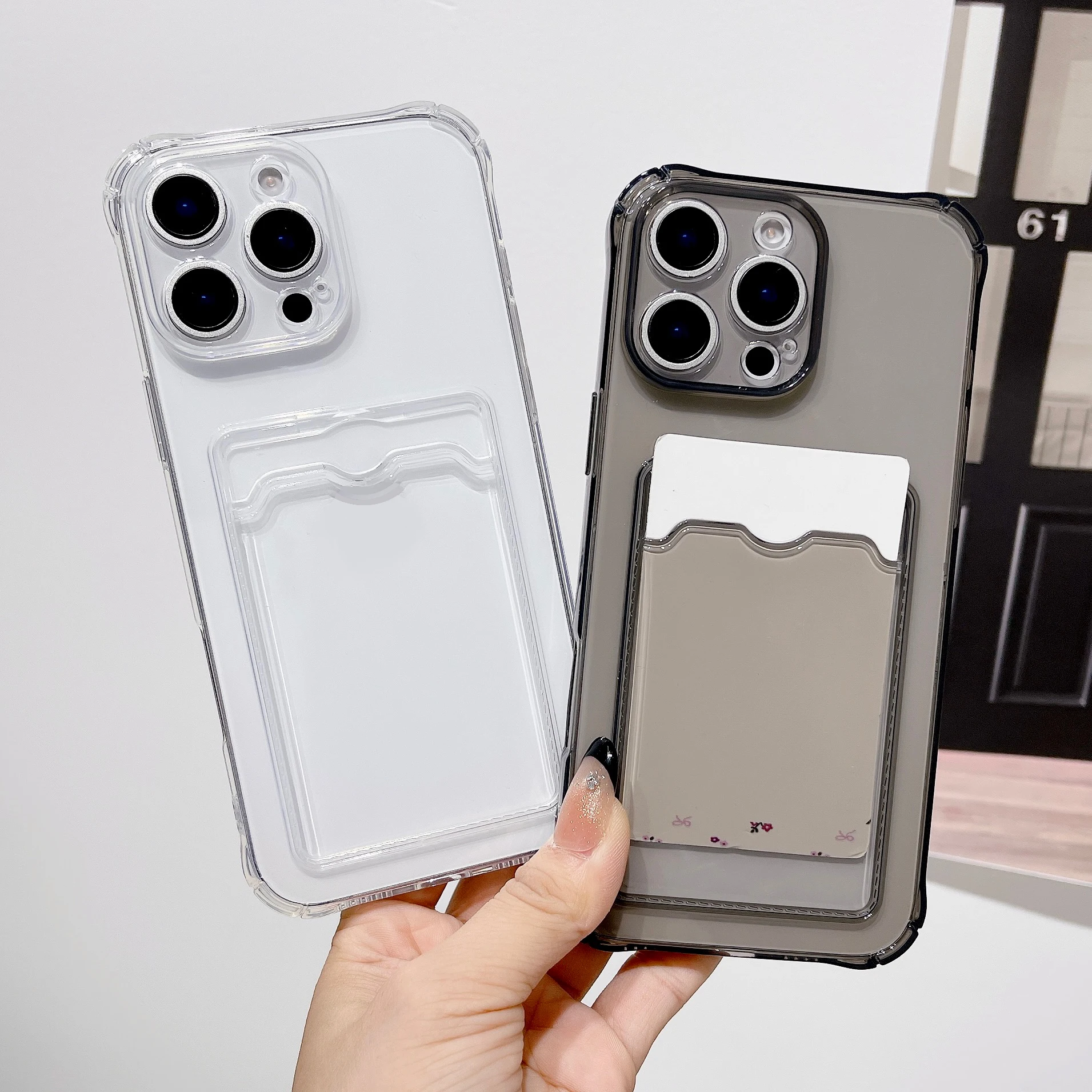 Para iPhone 17 16 15 14 13 12 11 Pro Xs Max Air 16e XR 7 8 6 6s Plus SE 2020 2022 funda protectora transparente con ranura para tarjeta de identificación ATM - imagen 3