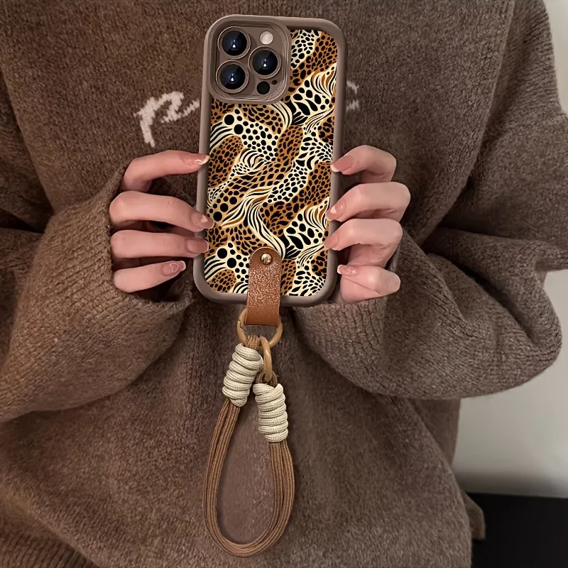 Funda de teléfono con correa de cordón suave con estampado de leopardo para iPhone 11 12 13 14 15 16 17 Pro Max 16E 17 Air 7 8 16 Plus - imagen 4