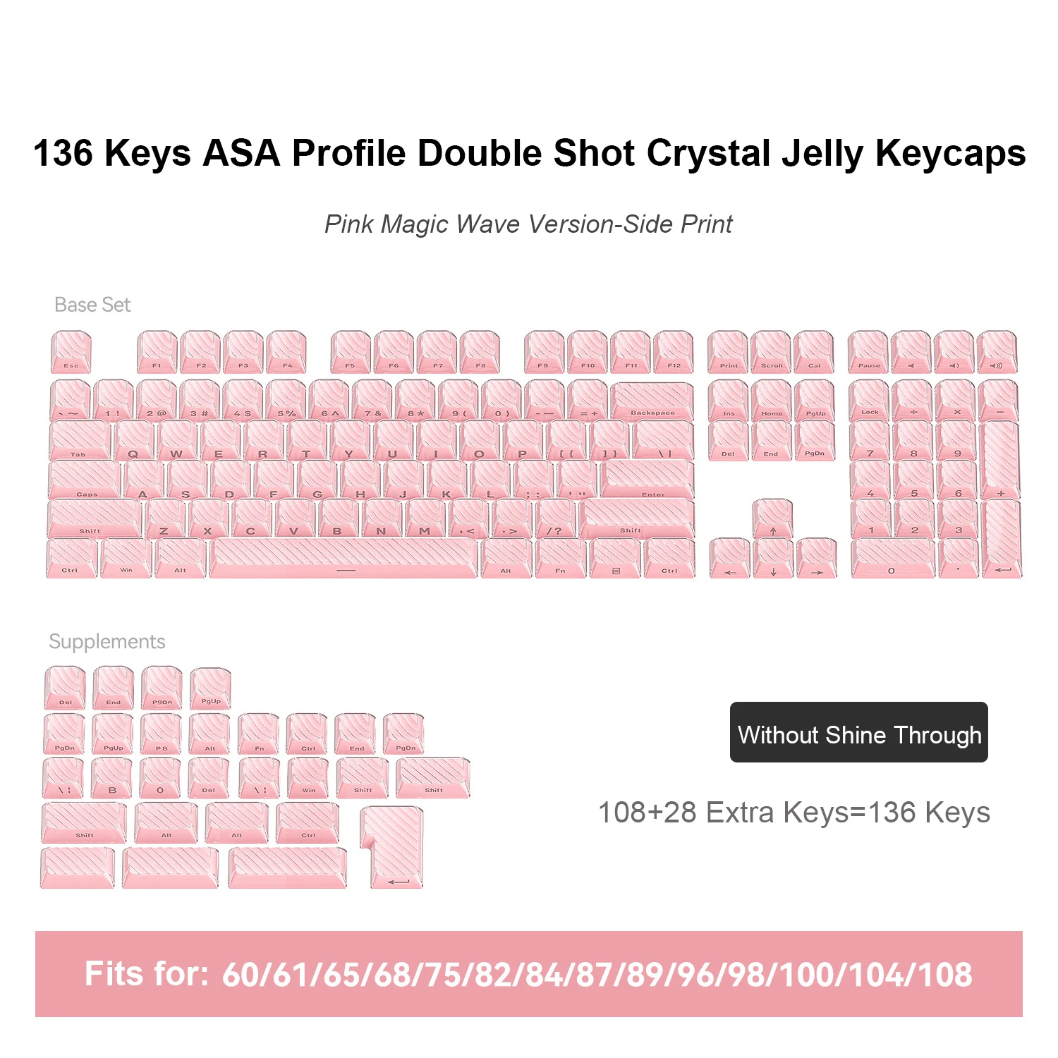 Teclas de gelatina de cristal con perfil ASA de onda mágica rosa, teclas de teclado translúcidas transparentes para interruptores MX de diseño ANSI, teclado para juegos - imagen 3